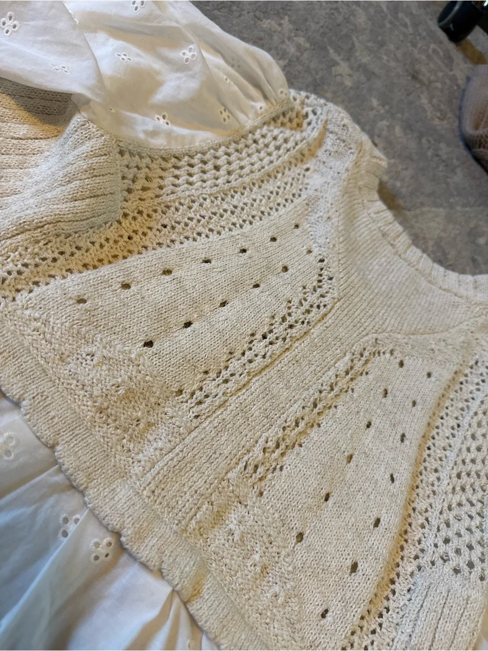 Anthropologie Cream Eyelet Peplum Knit Jacket
